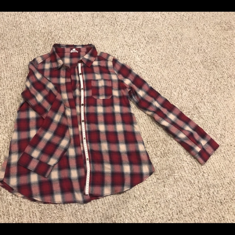 Blue Red Cream Plaid Button Down